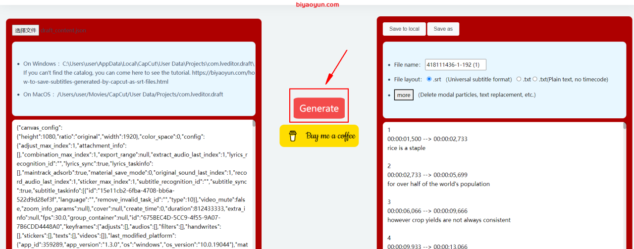 How to save subtitles generated by capcut as SRT files